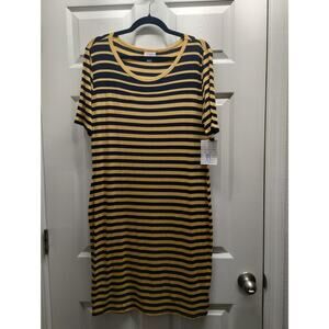 Lularoe NWT Size XL Julia Black Yellow Striped Bumblebee T-Shirt Dress